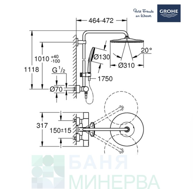 GROHE 22119KF0 Rainshower SmartActive 310 душ система с термостат черен мат - Image 2