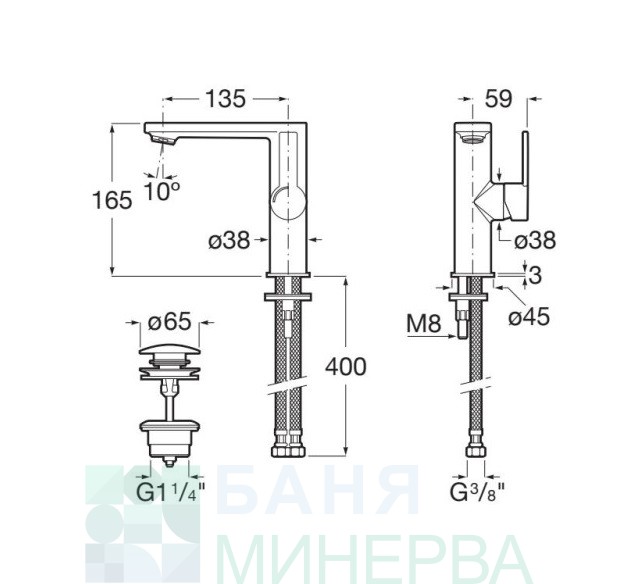 A5A405FSM0 Смесител за умивалник ROCA Targa със странична ръкохватка, stainless steel - Image 3