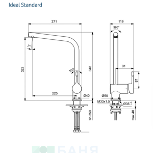 IDEAL STANDARD BC174XG Ceralook Смесител за кухня Черен с висок тръбен чучур