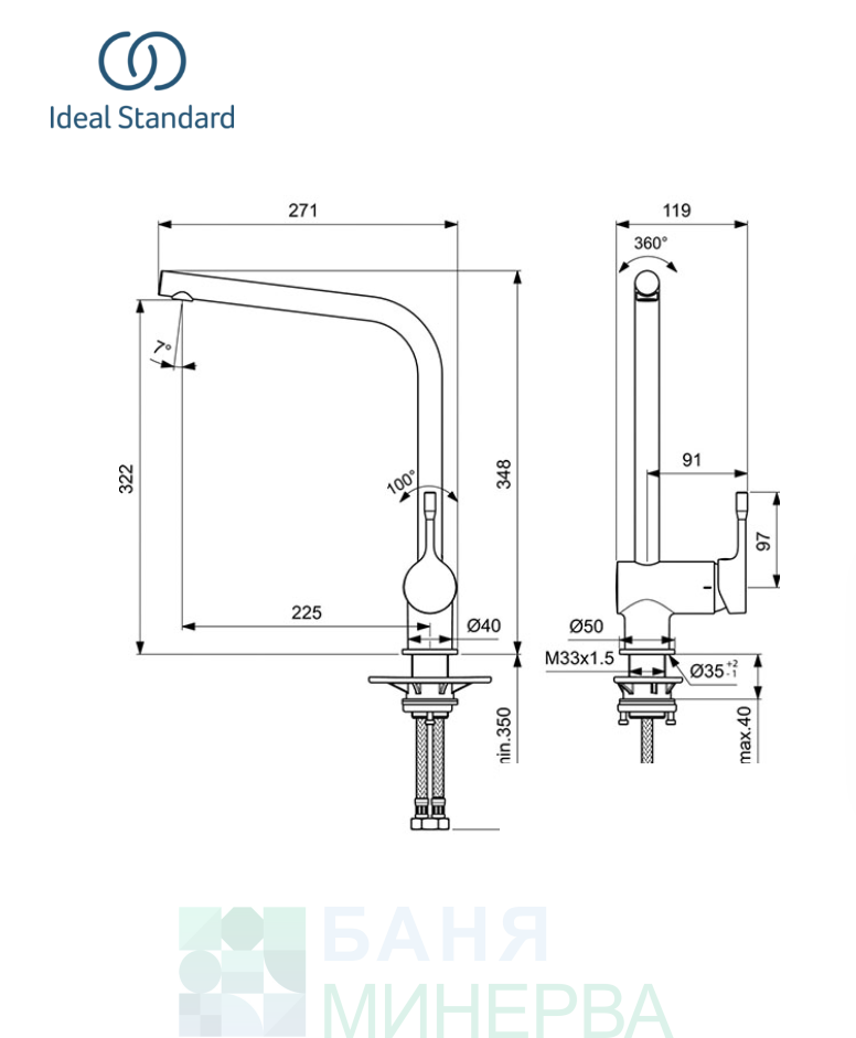 IDEAL STANDARD BC174XG Ceralook Смесител за кухня Черен с висок тръбен чучур - Image 2