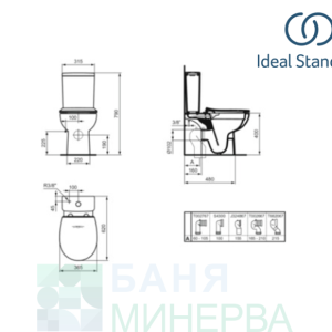 IDEAL STANDARD ПРОМО W007401 EUROVIT RimLS+ Моноблок Къса проекция с биде