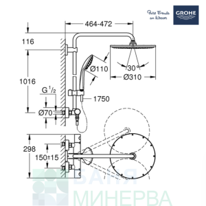 GROHE 26075GL0 EUPHORIA XXL 310 душ система с термостатен смесител Cool Sunrise