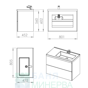 PVC мебел за баня PORTO R 80 см OAK W
