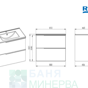 ROCA A852019532 Шкаф Elegant plus 80 matt black с 2 чекмеджета и умивалник