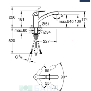 GROHE 303052431 EUROSMART кухненски смесител с издърпващ чучур Matt Black