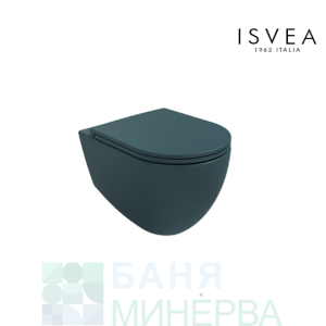 ISVEA INFINITY Конзолна тоалетна чиния Clearim Plus Petrol Green Петролно зелено мат Комплект с дъска