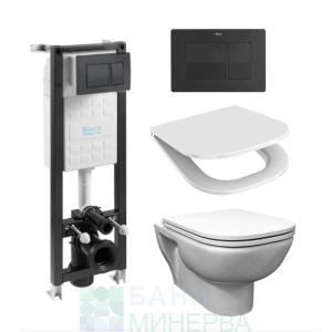 ECO COMPACT Комплект Структура за вграждане с Бутон K01 Черен мат  и тоалетна чиния Emilia Rimless- FAYANS 