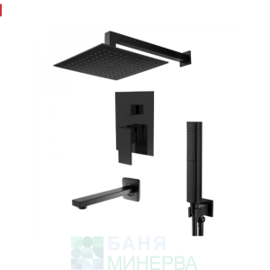 MIRO KD19.653.MB.S Квадратен Душ комплект за вграждане Черен мат с Чучур