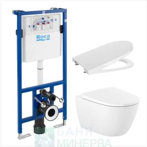 ROCA Структура за вграждане DUPLO S 90 A8900A0020 и ONA Rimless VORETX тоалетна чиния с Бял гланц Бутон