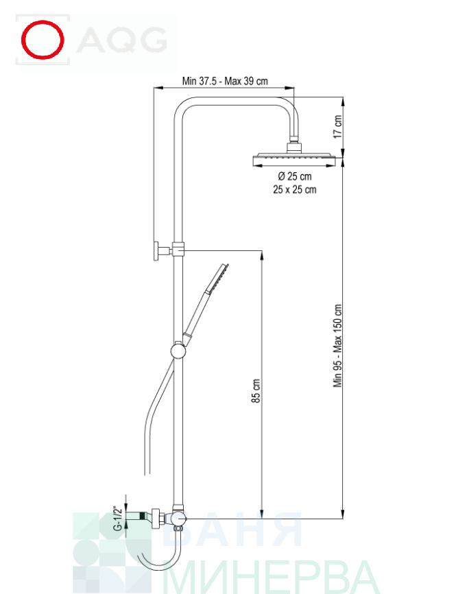 AQG Alpha Nite 21NITC25ASB11 Satin Nickel Душ система с чучур Сатен никел - Image 2