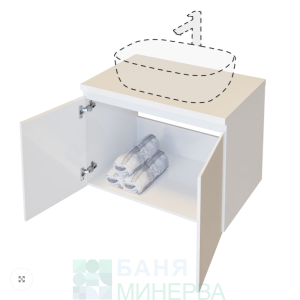 PVC шкаф за баня ЛИБЕРО 60 бял гланц без мивка с Дървесен плот