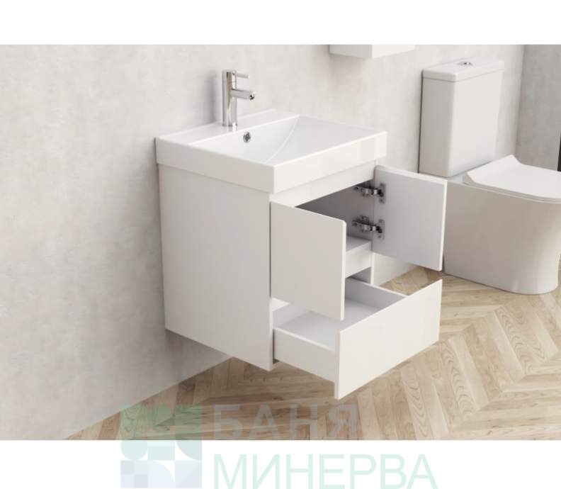 PVC шкаф за баня AMBROGIO-50 9048-50W с умивалник 5053W-51 см - Image 2