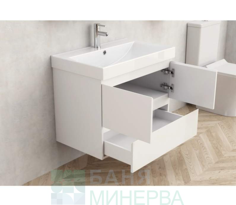 PVC шкаф за баня AMBROGIO-75 9048-75W с умивалник 5053W-76 см - Image 2