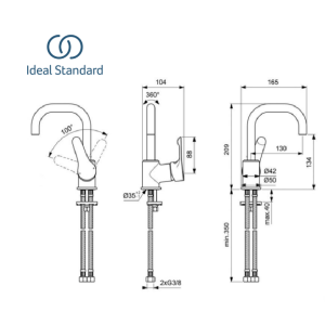 ALPHA BC650AA Смесител стоящ за умивалник с въртящ се чучур IDEAL STANDARD