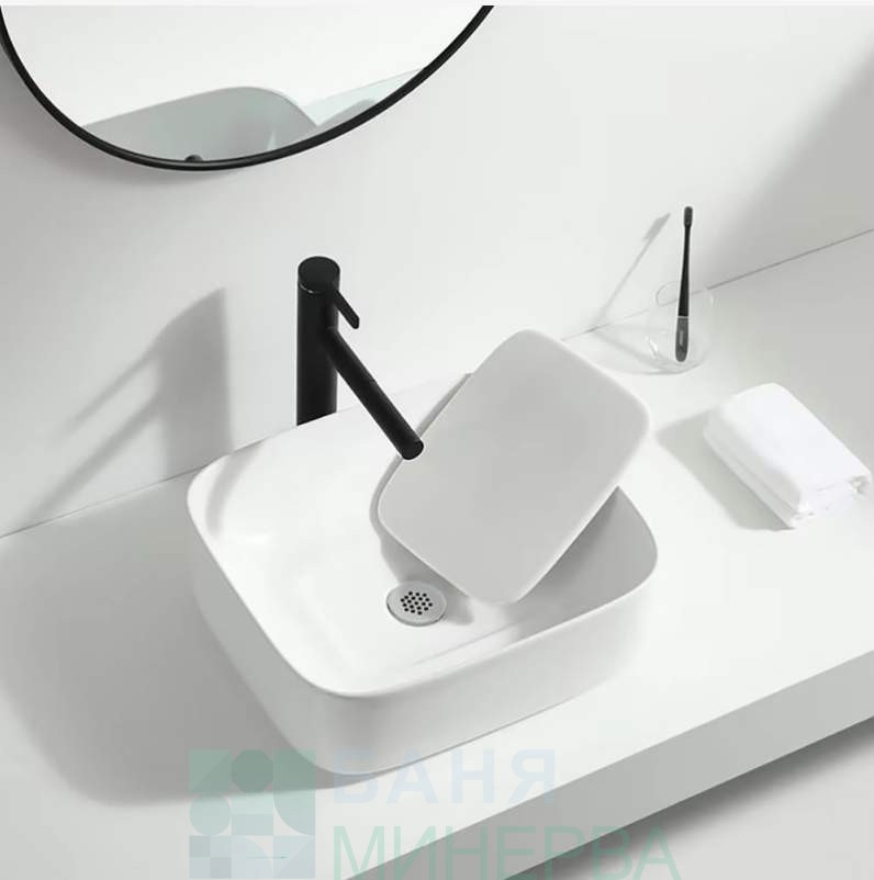 MAURIO 902W S БЯЛ Порцеланов умивалник за върху плот - Image 4