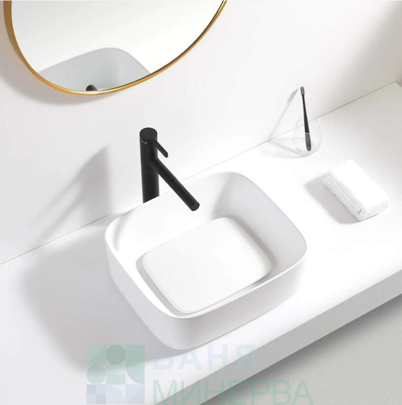 MAURIO 902W S БЯЛ Порцеланов умивалник за върху плот - Image 3