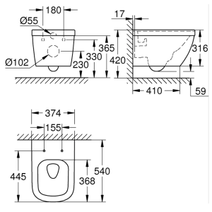GROHE EURO CERAMIC 39328000 Triple Vortex Конзолна тоалетна чиния