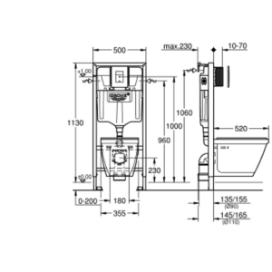 Grohe 39186000 Solido 4 в 1 Промо комплект Структура Rapido SL + конзолна тоалетна чиния Solido + капак забавено падане + бутон Skate Cosmpolitan хром
