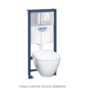 Grohe 39186000 Solido 4 в 1 Промо комплект Структура Rapido SL + конзолна тоалетна чиния Solido + капак забавено падане + бутон Skate Cosmpolitan хром