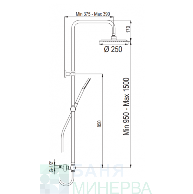 AQG Beta 21NIR25BEA02 Душ колона хром - Image 2
