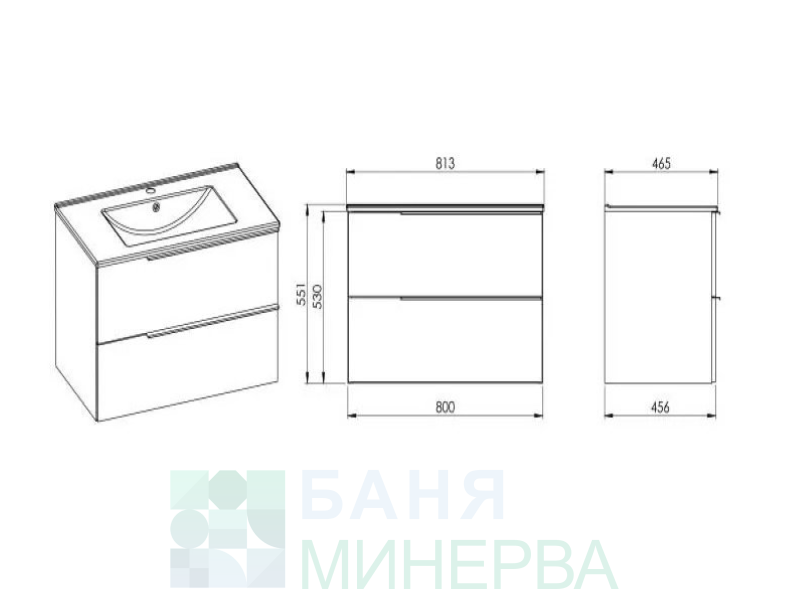 ROCA Elegant Plus Light Oak Structure Шкаф за баня 80 см две чекмеджета и умивалник A852019574-173712 - Image 2