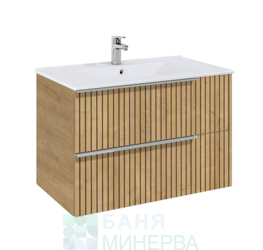 ROCA Elegant Plus Light Oak Structure Шкаф за баня 80 см две чекмеджета и умивалник A852019574-173712