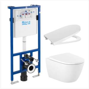 ROCA Структура за вграждане DUPLO S 90 A8900A0020 и ONA Rimless тоалетна чиния с Бял гланц Бутон