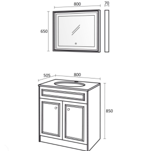 Triano Честър 80 PVC Комплект мебел за баня с плот от технически камък