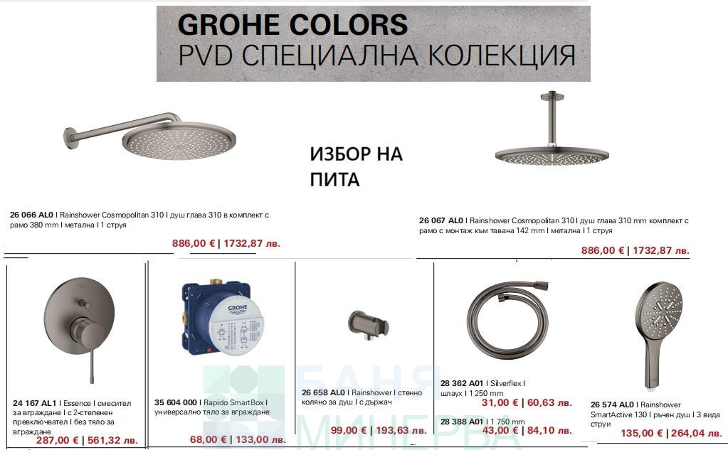 GROHE BRUSHED HARD GRAPHITE Комплект Душ за вграждане