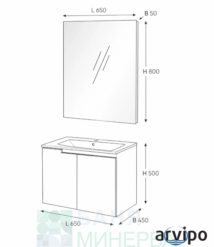 PVC шкаф ARVIPO SHARP 65 Бял гланц с 2 бр врати - Image 4