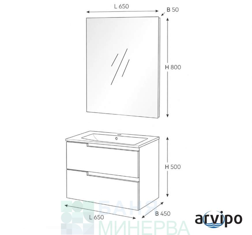 PVC шкаф ARVIPO SHARP 65 Бял гланц с 2 бр чекмеджета - Image 5