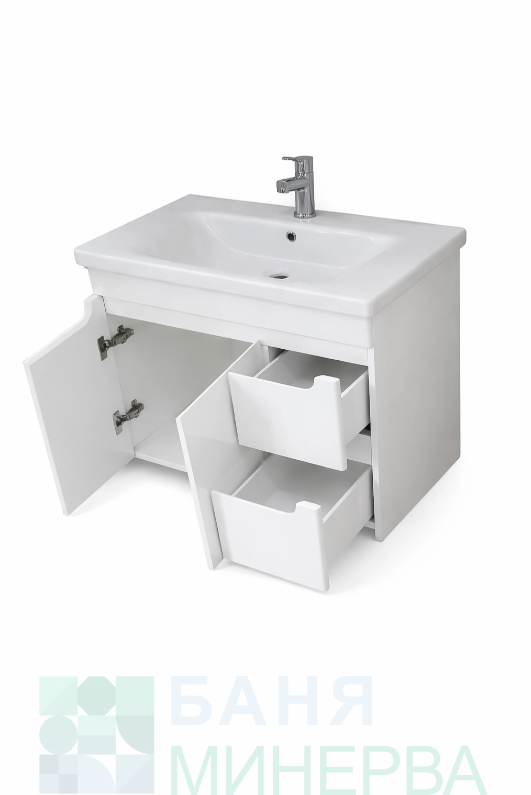 PVC шкаф ARVIPO WAVE 80 Бял гланц с 2 врати и 2 чекмеджета - Image 2