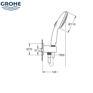 GROHE 264062433 TEMPESTA 110 Комплект шлаух слушалка 2 ф. и окачакла Matt black