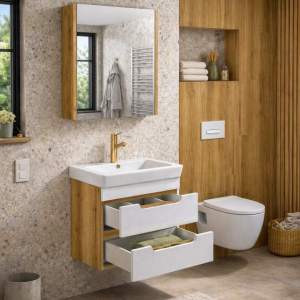 ARVIPO PVC Комплект Долен CASERTA 50 WOOD с чекмеджета + Горен шкаф