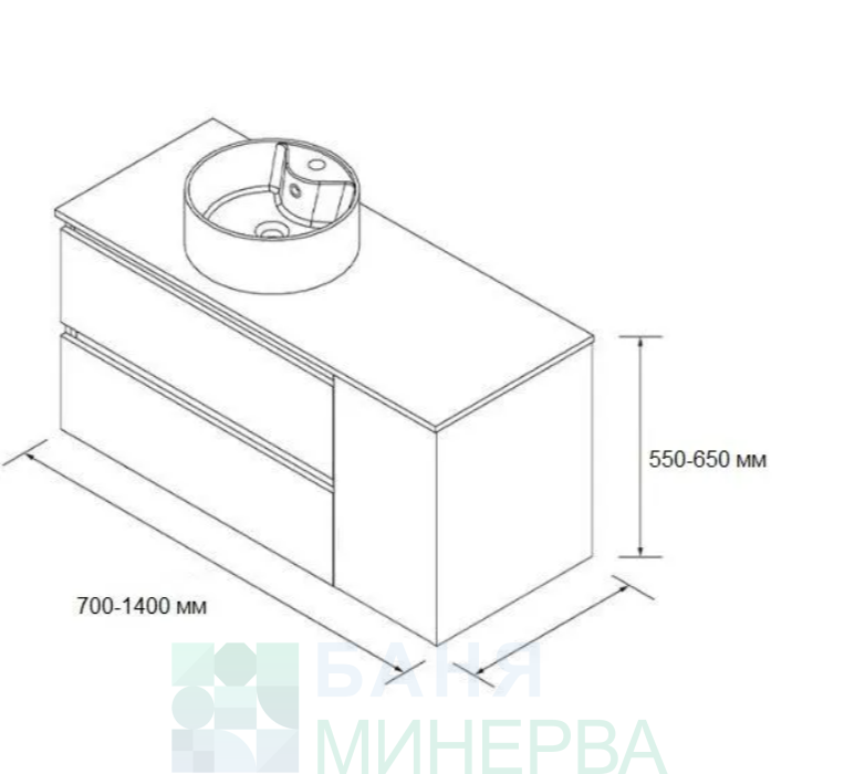 PVC мебел за баня Дървесен с врата две чекмеджета и плот за купа 100 - 45 см - Image 4